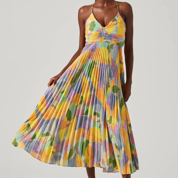 EUC ASTR the Label Blythe Floral Plisse Midi Dress - Picture 1 of 6